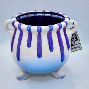Studio Ceramic Pot with White and Purple Design